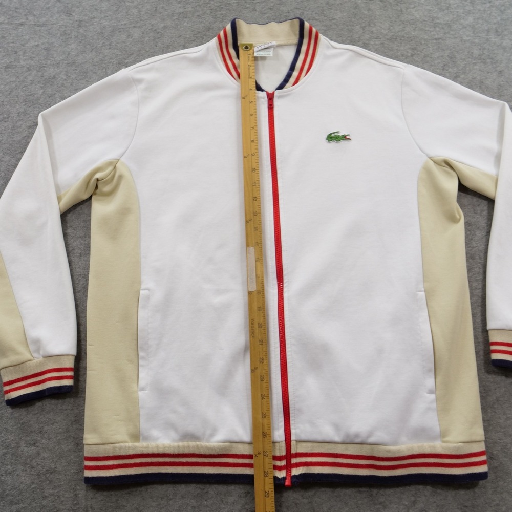 Lacoste Track Jacket Mens Extra Large White Beige Crocodile Logo Full Zip - Picture 5 of 11